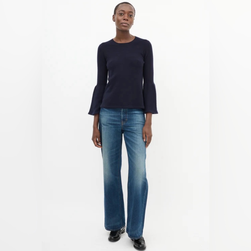 The Row Navy Cashmere and Silk Bell Sleeve Sweaterer, size S.